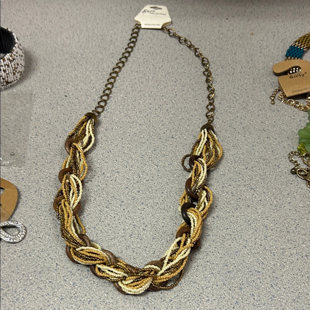 Chic Gold and Brown Braided Necklace